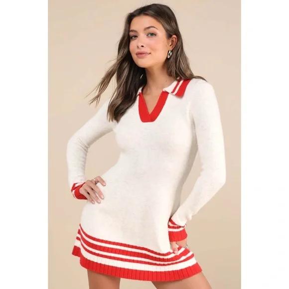 NWT LULUS Sporty Stripe Collared Polo Long Sleeve Varsity Tennis Sweater Dress S - Picture 5 of 7